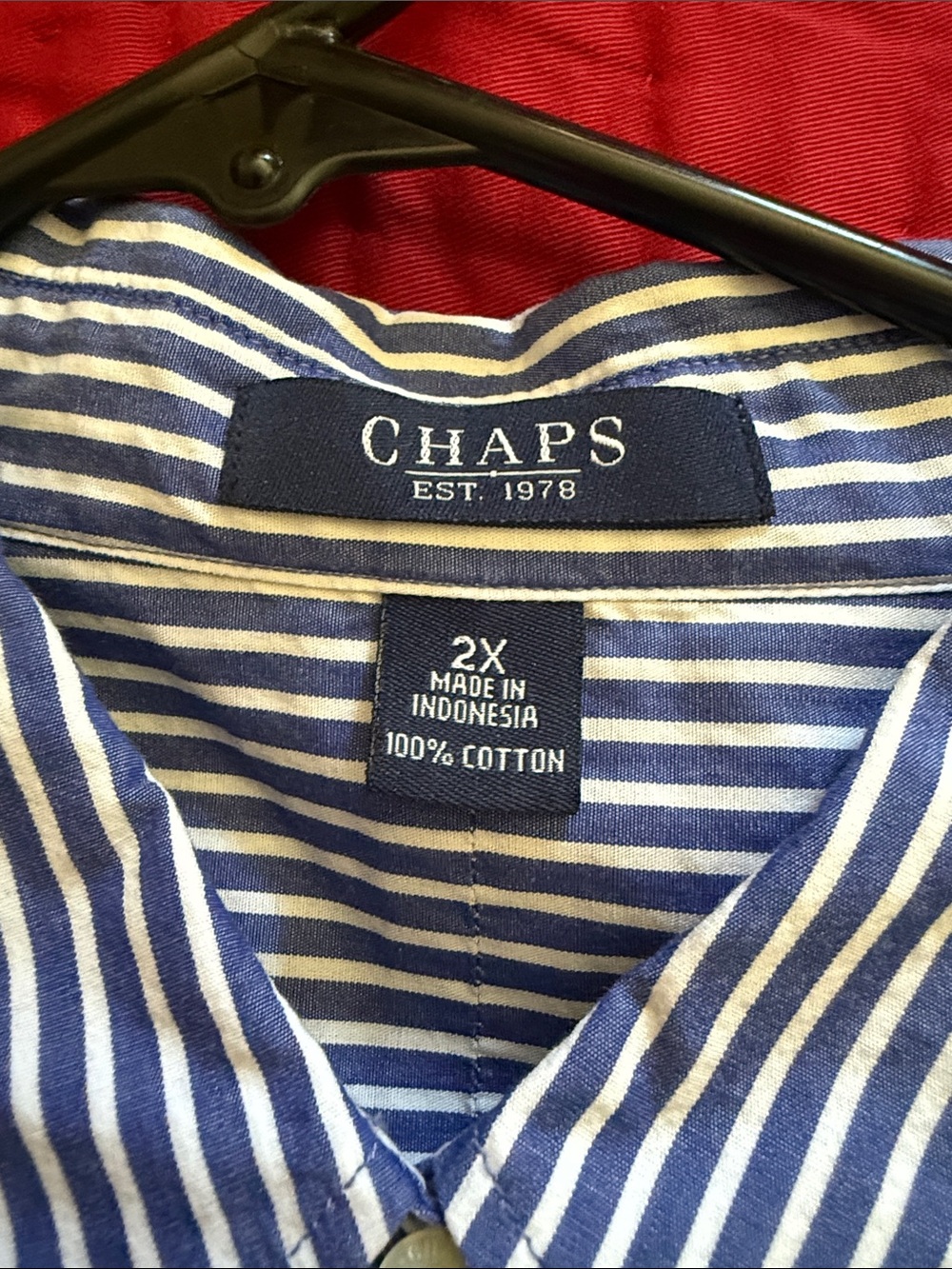 Chaps Navy and White Striped Button-Down Shirt - Picture 2 of 2
